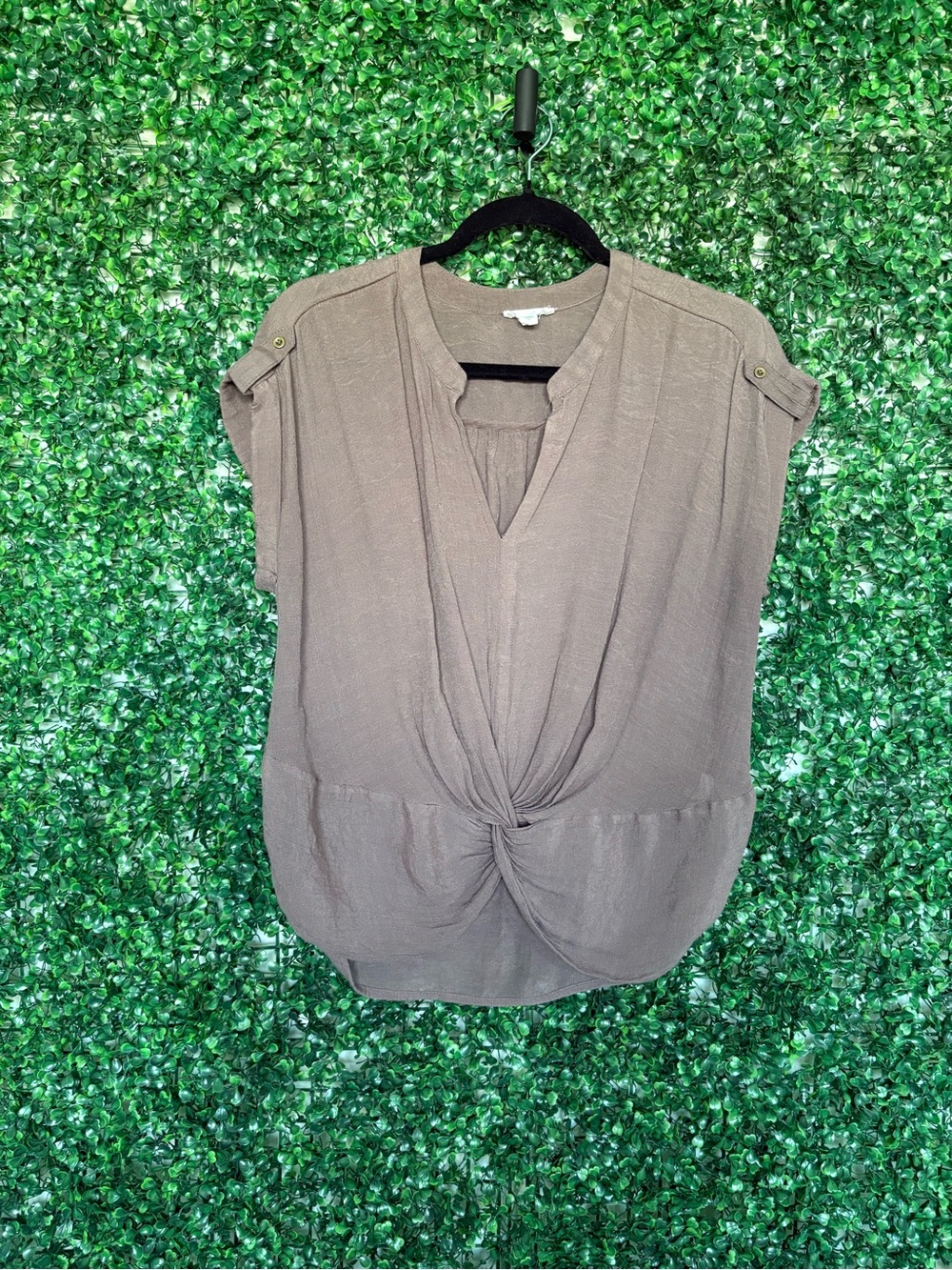 Twist-Front Short Sleeve Blouse - Taupe